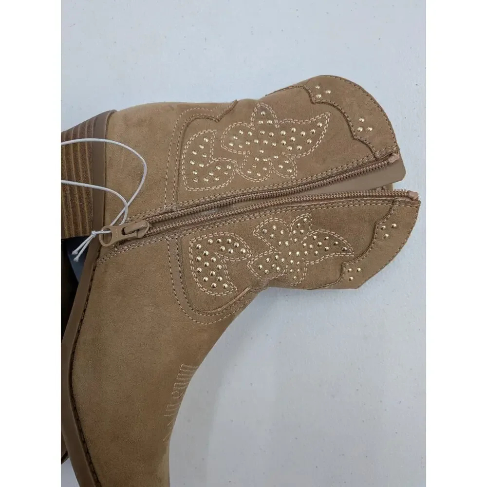 Class Club Girls Western Ankle Boots Tan Faux Suede Studded Booties Size 5